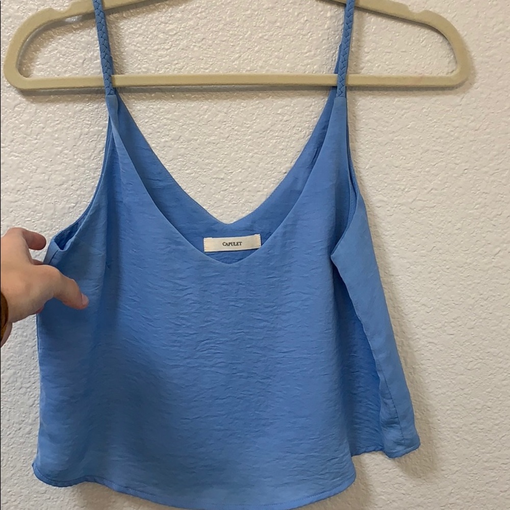 Blue silk-like tank blouse